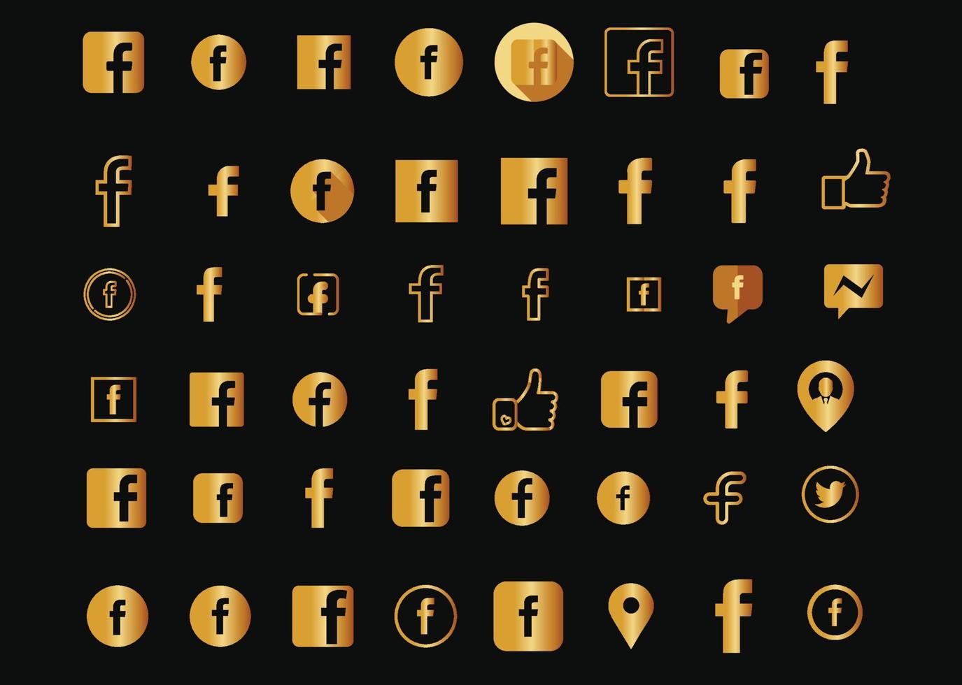 Gold facebook logo icon set vector