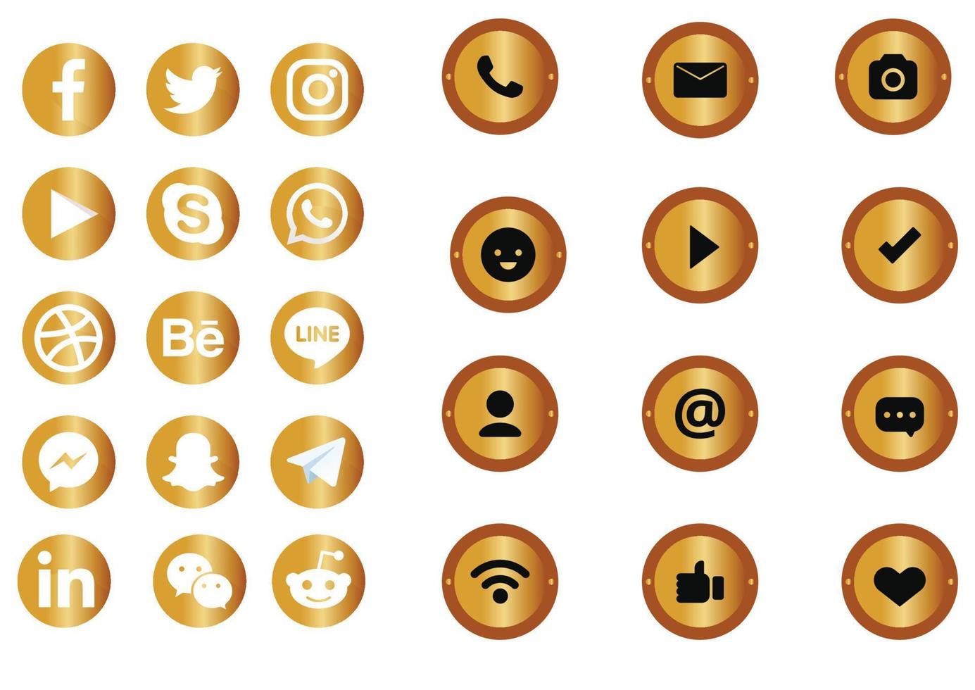 Golden social media icons set vector