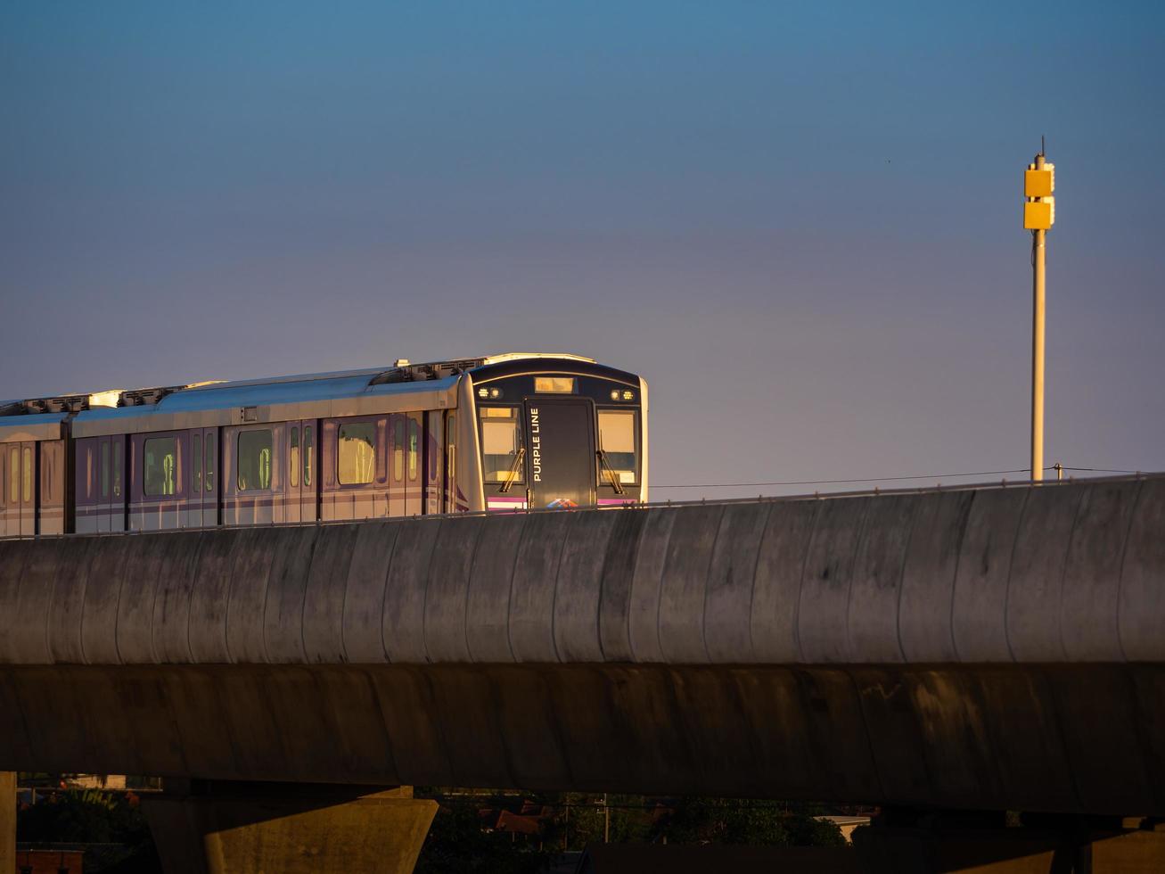 MRT purple line Sky train in the evening at Bang Yai, Nonthaburi Thailand. photo