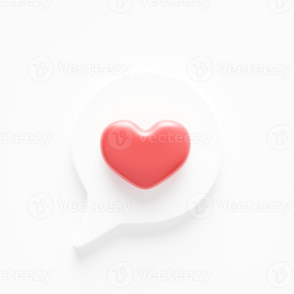 3d social media notification love icon. Social media notification love like heart icon isolated on white background with shadow and reflection 3D rendering photo