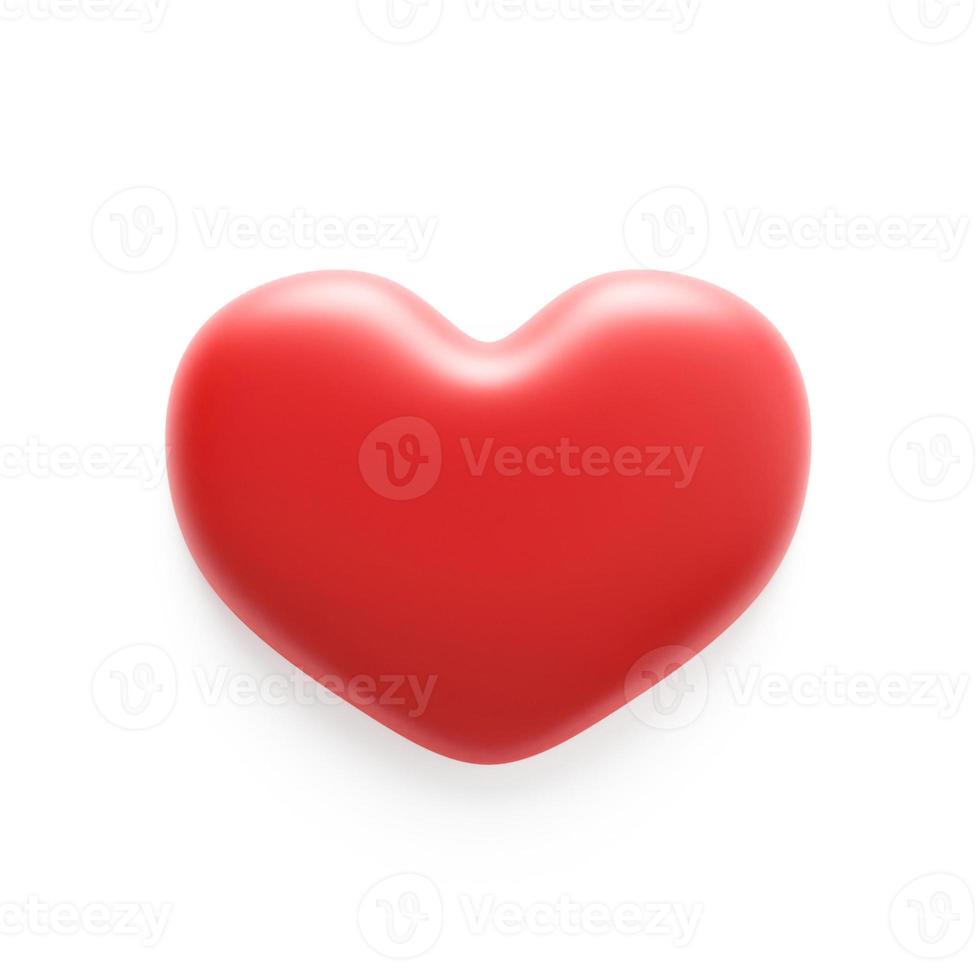 3d render love heart. Red heart isolated on white background. St valentine's symbol. 3d rendering. photo