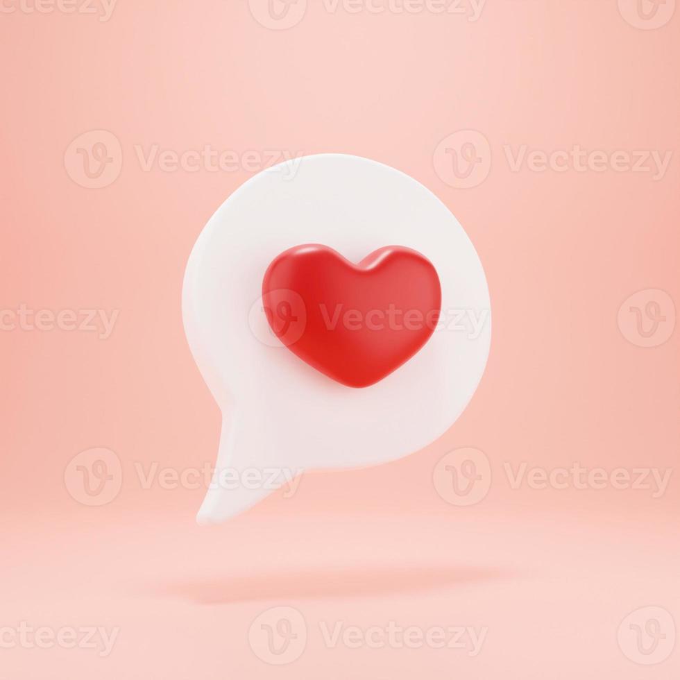 3d social media notification love icon. Social media notification love like heart icon isolated on pink background with shadow and reflection 3D rendering photo