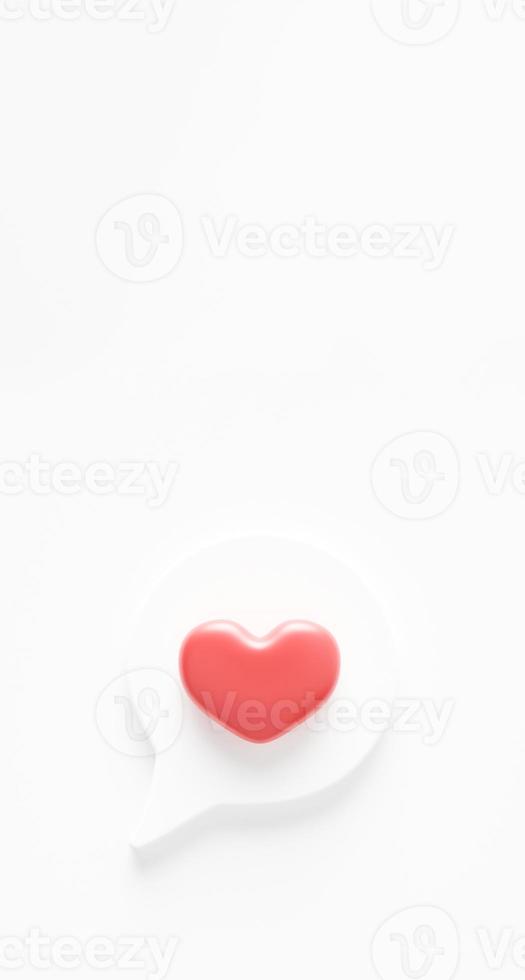 3d social media notification love icon. Social media notification love like heart icon isolated on white background with shadow and reflection 3D rendering photo