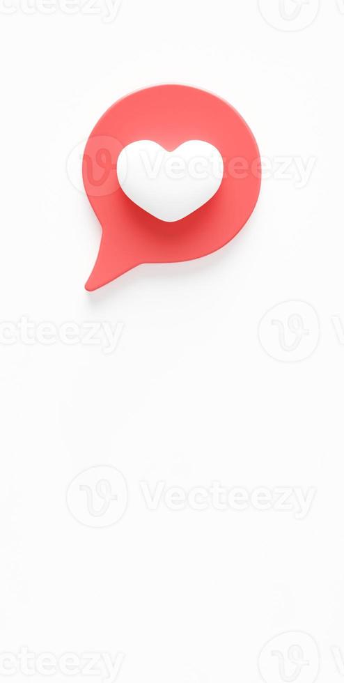 3d social media notification love icon. Social media notification love like heart icon isolated on white background with shadow and reflection 3D rendering photo