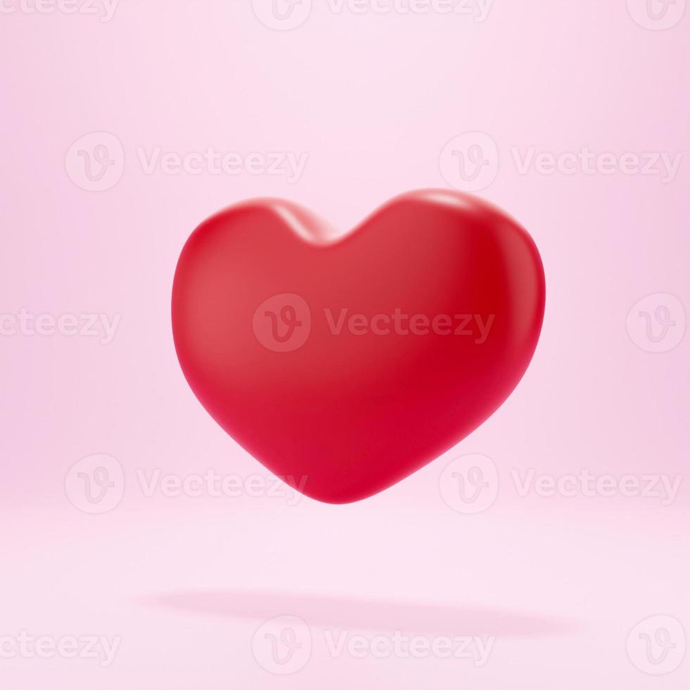 Corazón rojo 3d sobre fondo rosa. icono del corazón, me gusta y ama la ilustración 3d foto