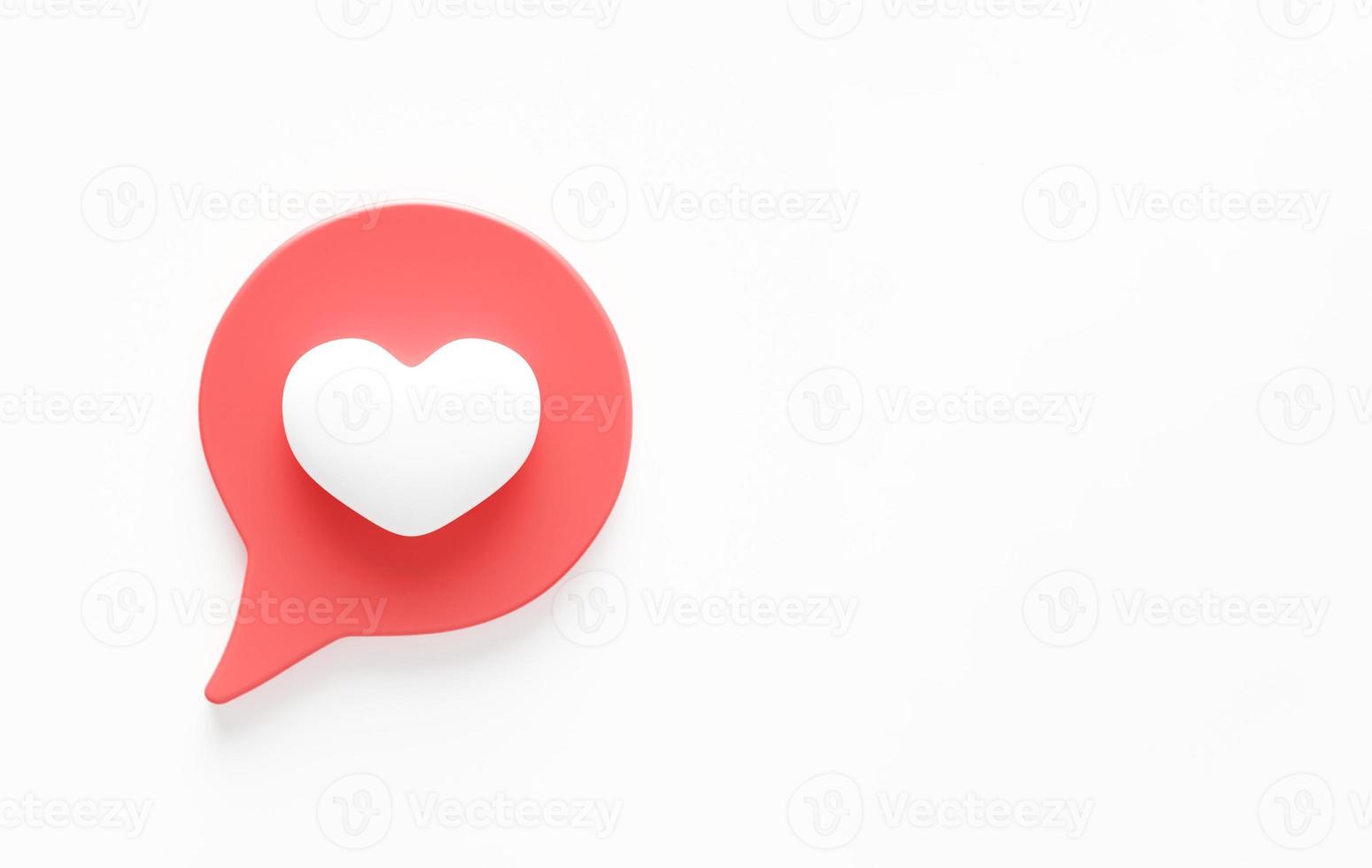 3d icono de amor de notificación de redes sociales. notificación de redes sociales amor como icono de corazón aislado sobre fondo blanco con sombra y reflexión 3d renderizado foto