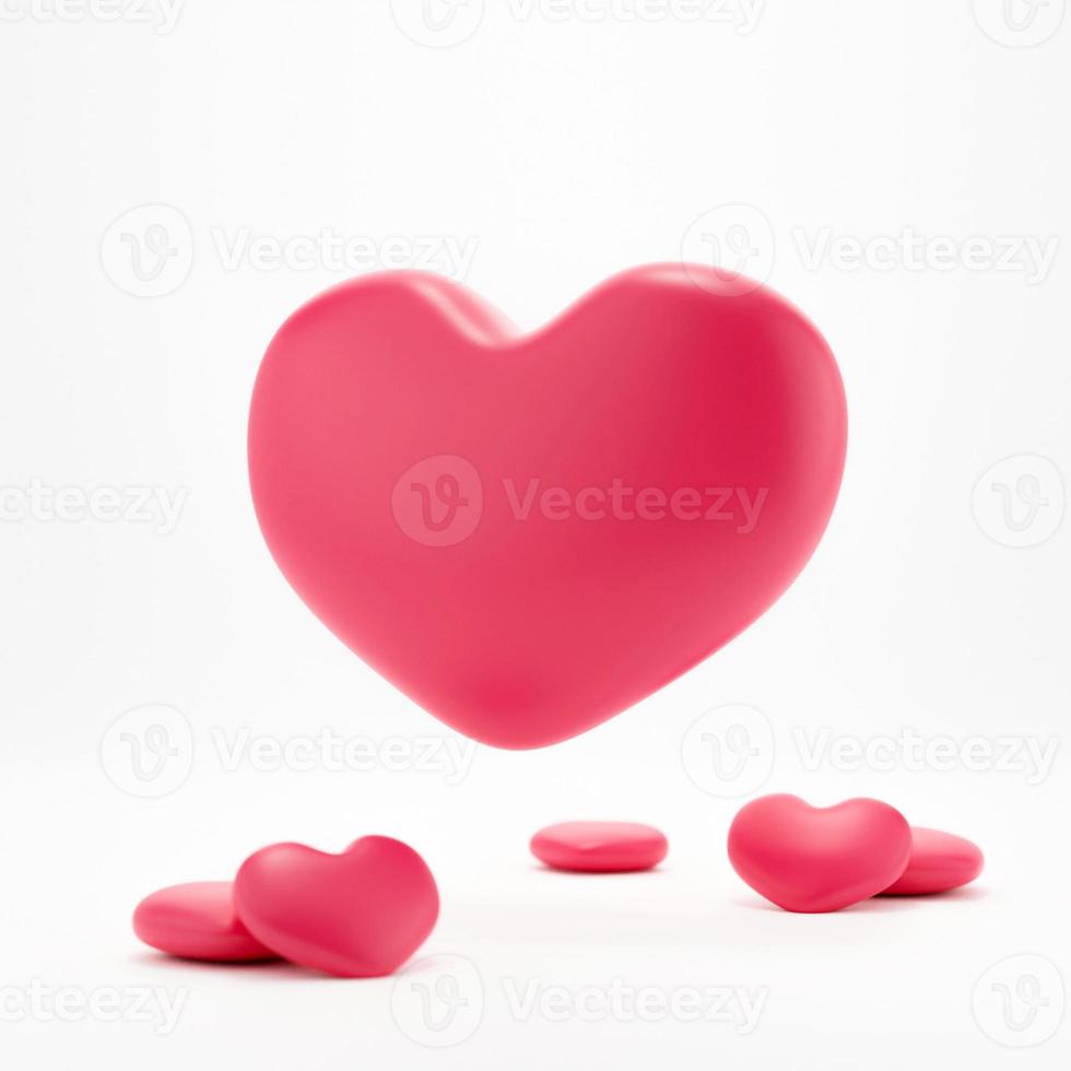 3d corazón rojo sobre fondo blanco. icono del corazón, me gusta y ama la ilustración 3d foto