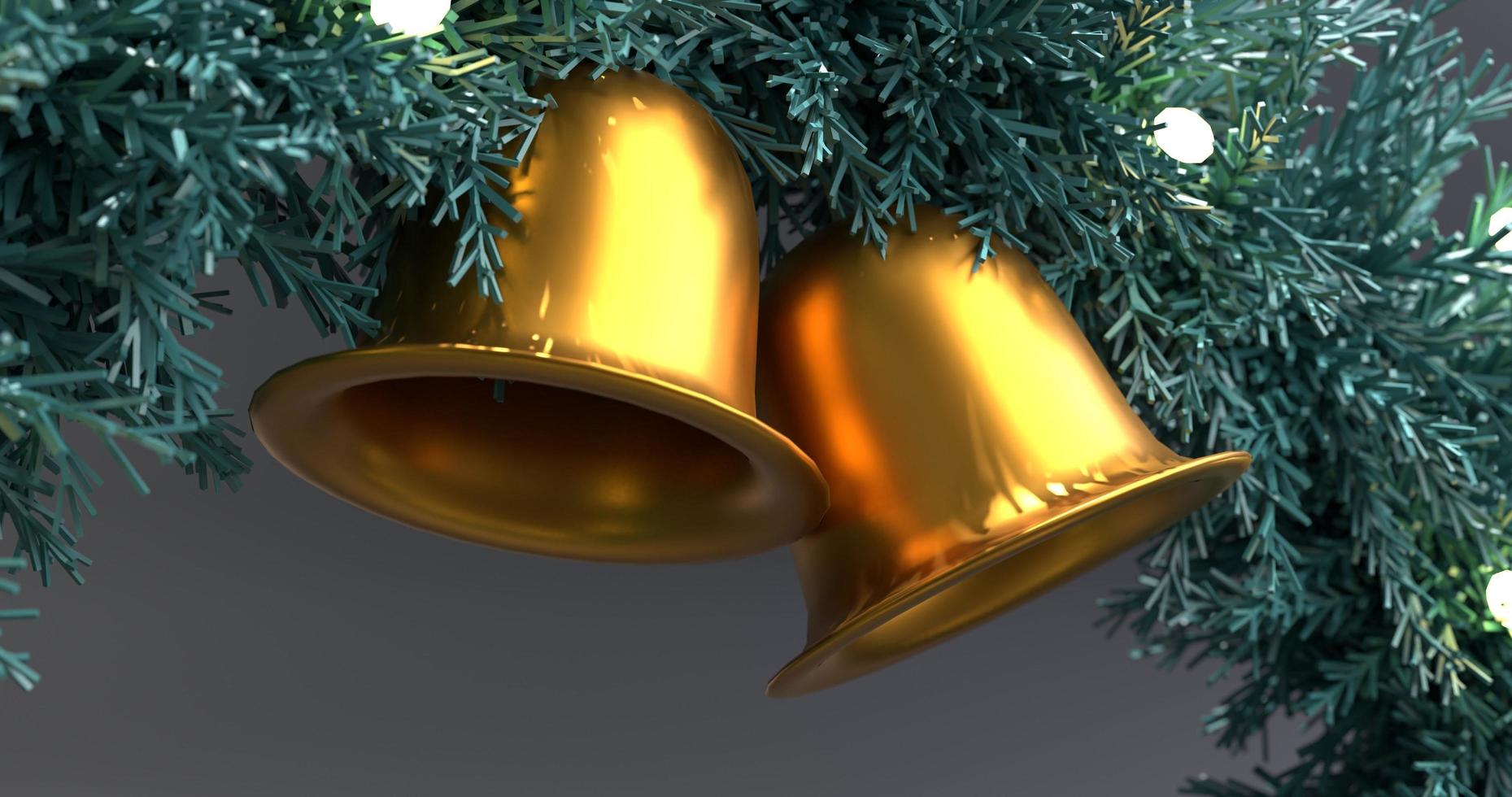 Christmas Wreath with golden bells. Closeup. 3D rendering photo