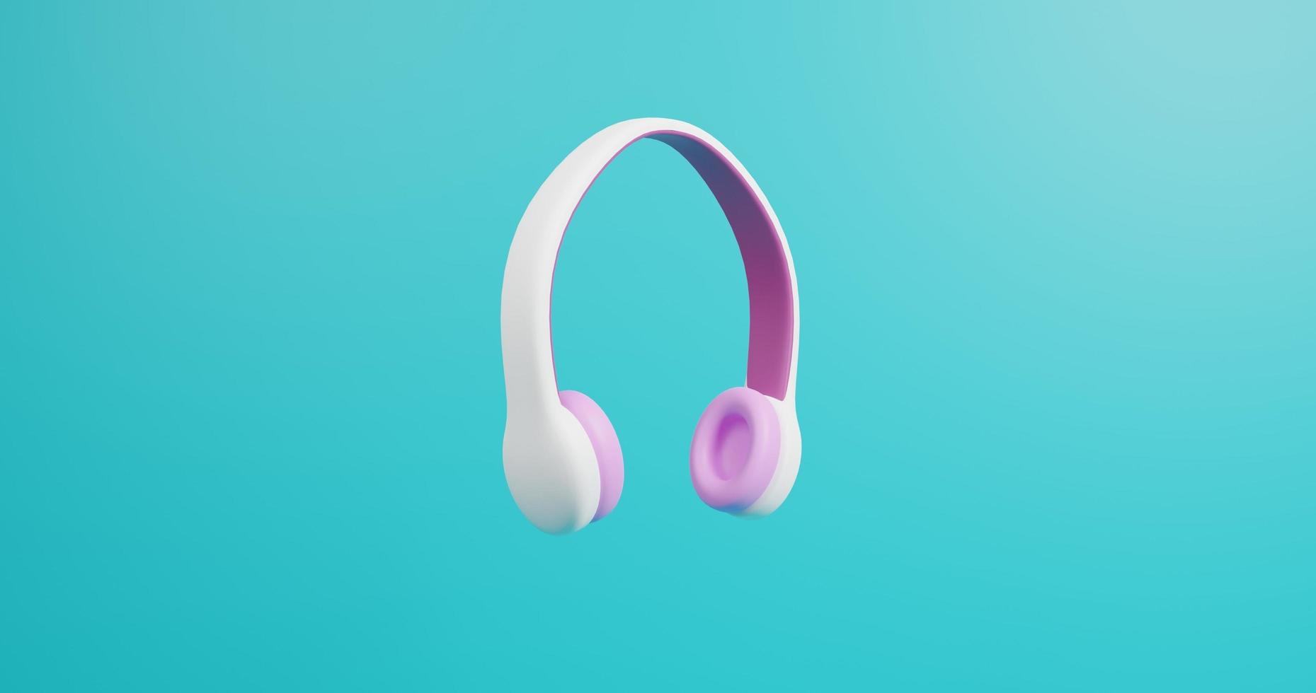 3D Rendering White Purple headphones isolated on blue background photo