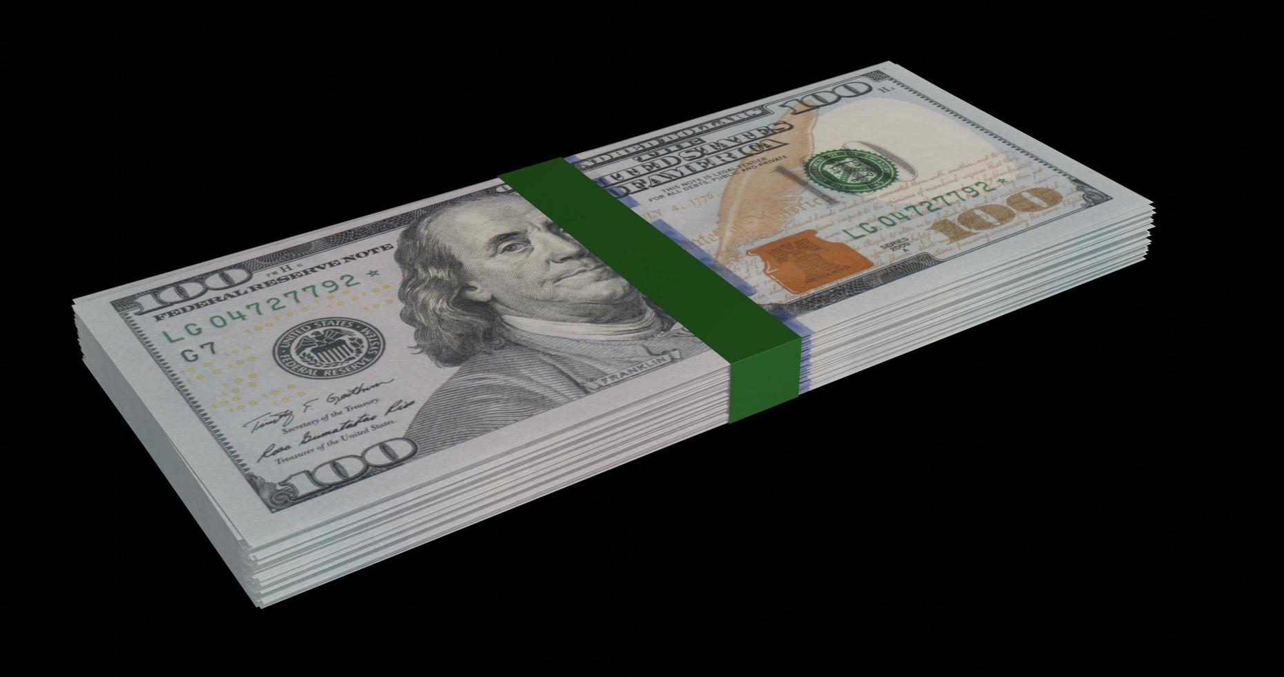 3D render, illustration,Heap of Dollar Bills isolated on black background photo