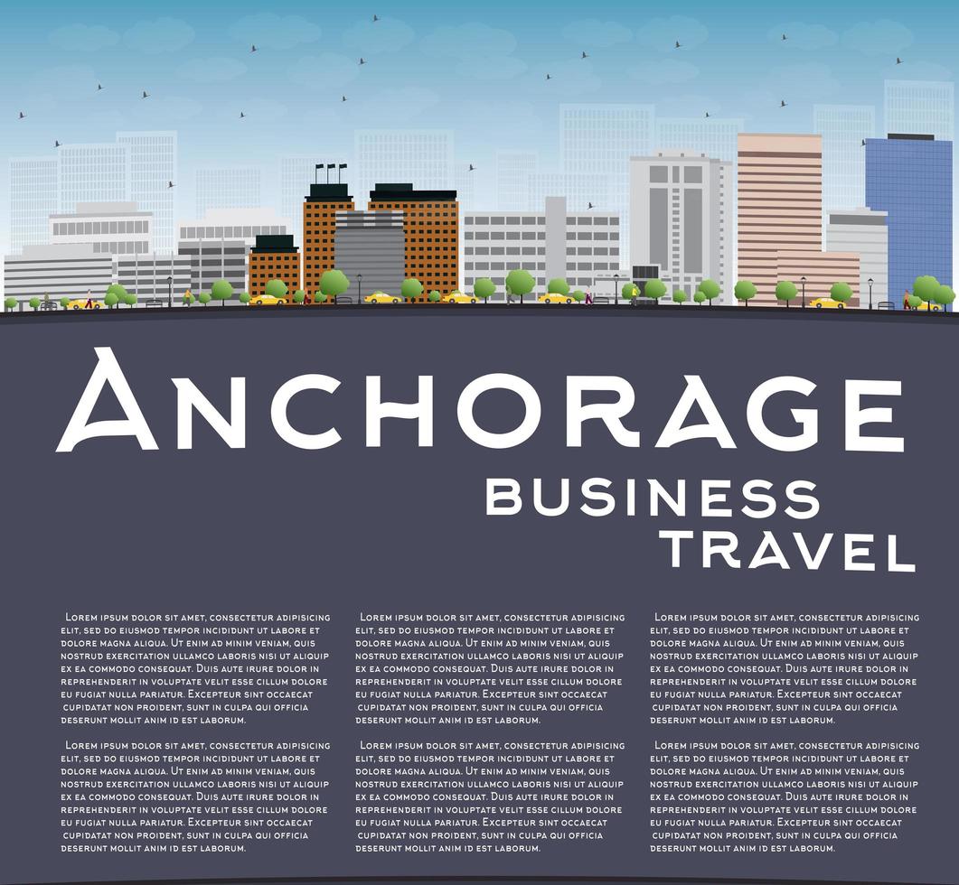 Anchorage Alaska Skyline with Grey Buildings, Blue Sky and copy space. vector