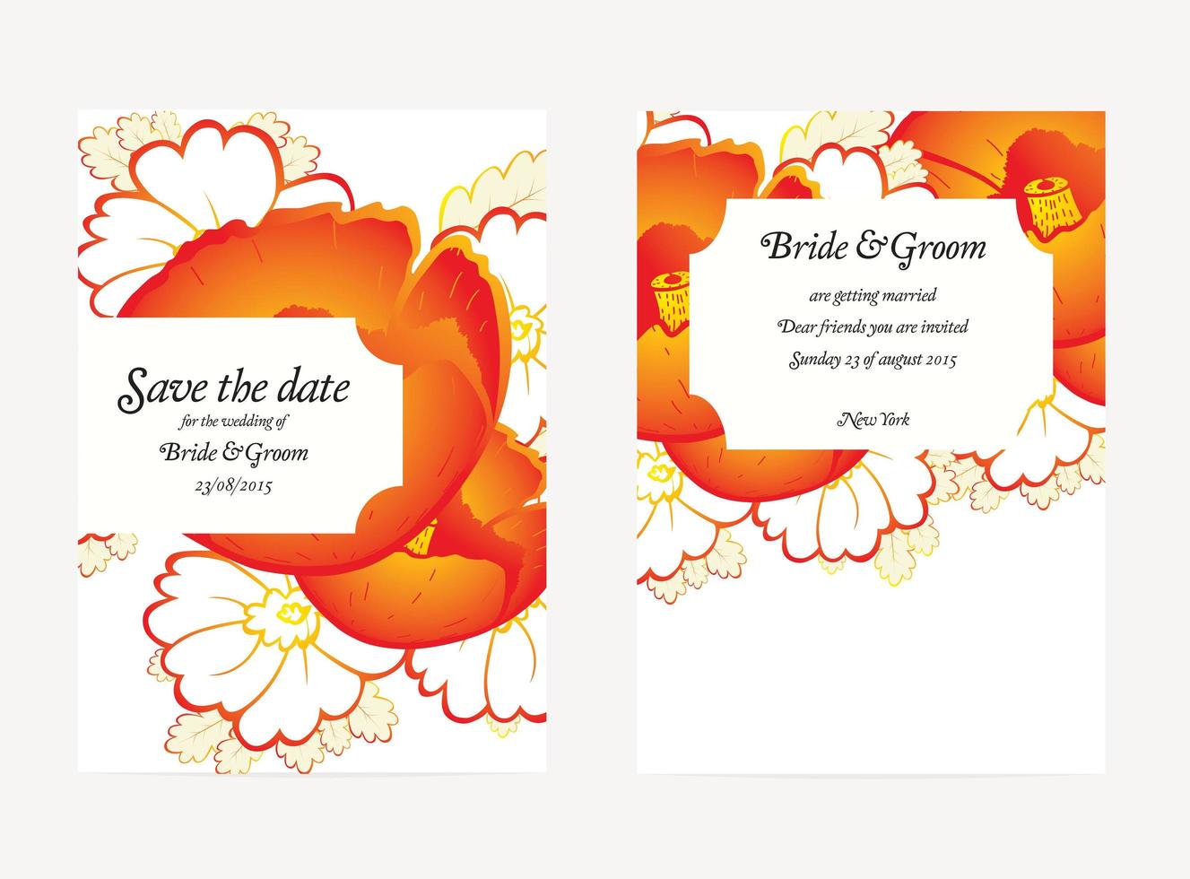 tarjetas de invitación de boda con elementos florales. vector