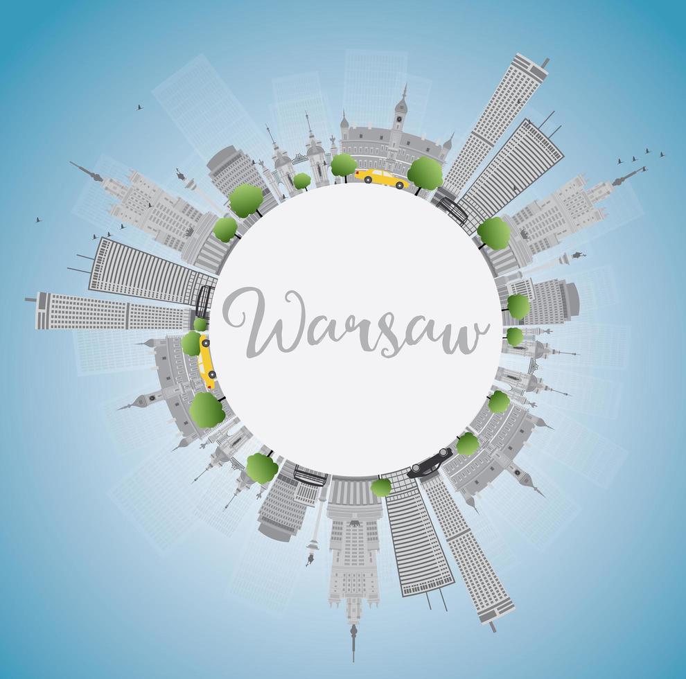 Warsaw skyline with grey buildings, blue sky and copy space. vector