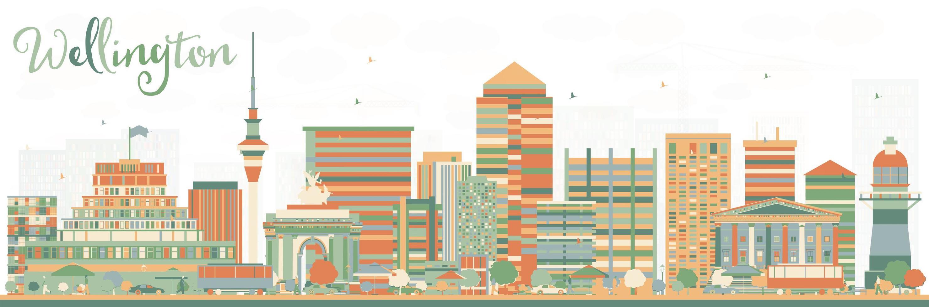 Abstract Wellington skyline with color buildings. vector