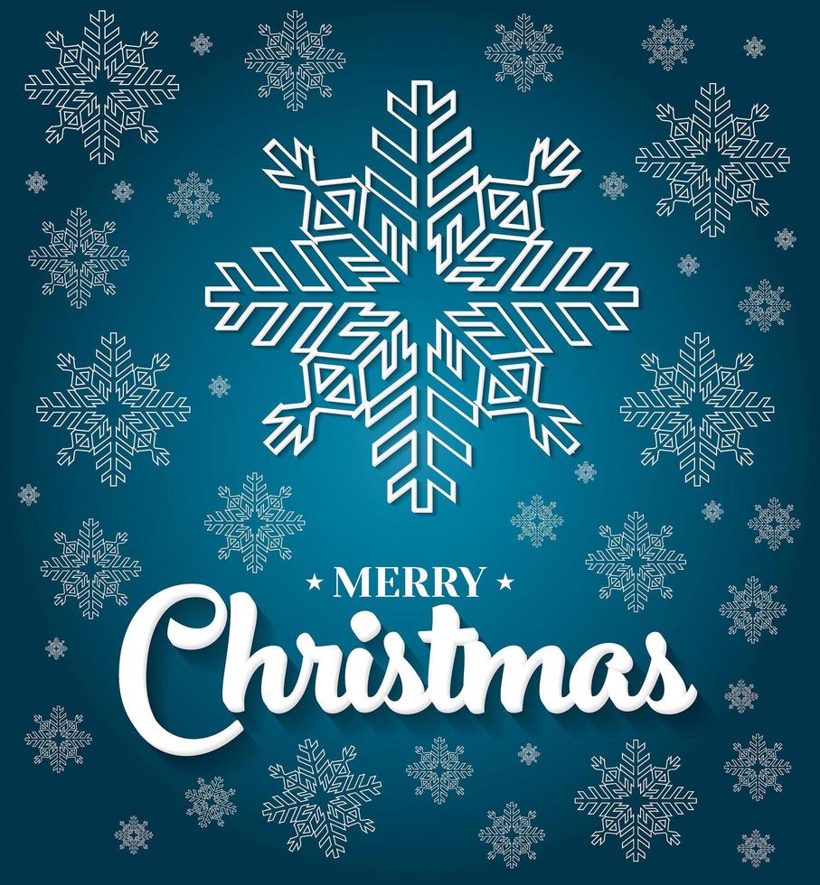 Christmas card with white snowflakes on blue background. vector