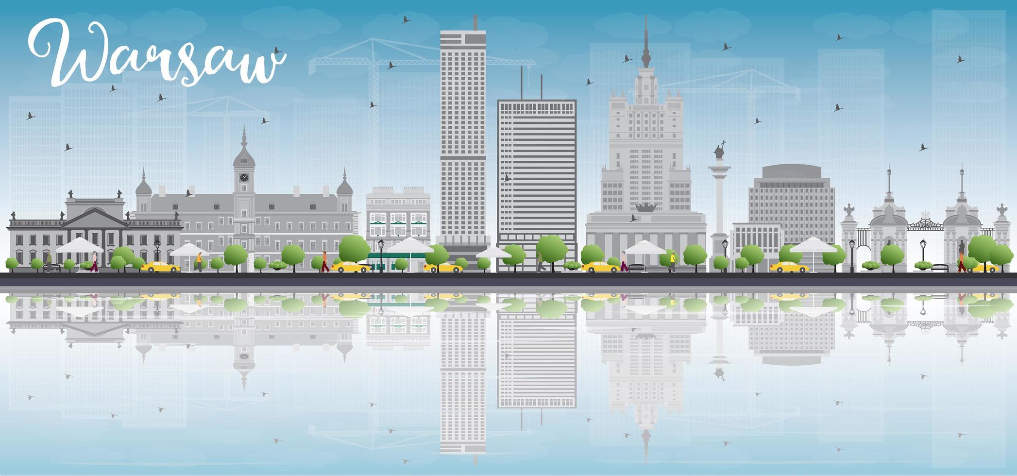 Warsaw skyline with grey buildings, blue sky and place for text. vector