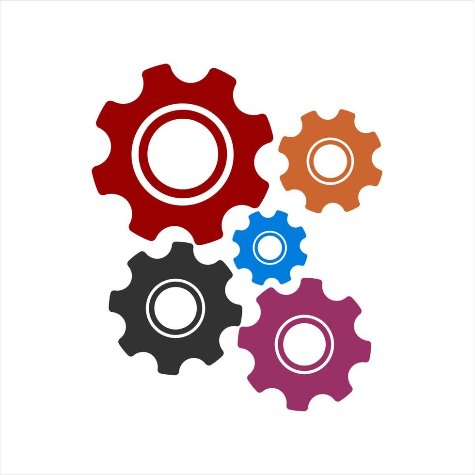 colorido icono de engranaje del kit de 5 herramientas para el mecanismo comercial y la configuración de la ilustración de fondo vectorial vector