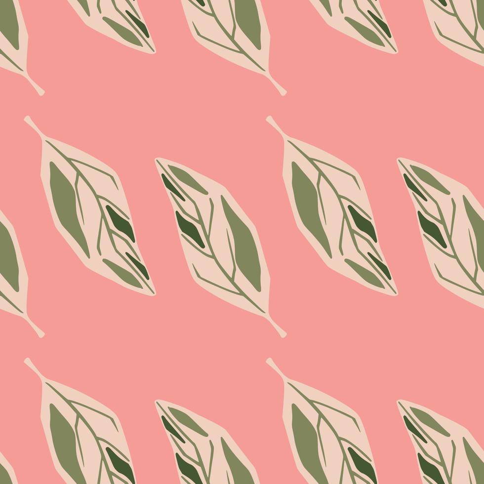 Seamless tender pattern with pastel tones outline leaf shapes. Pink bright background. Nature backdrop. vector