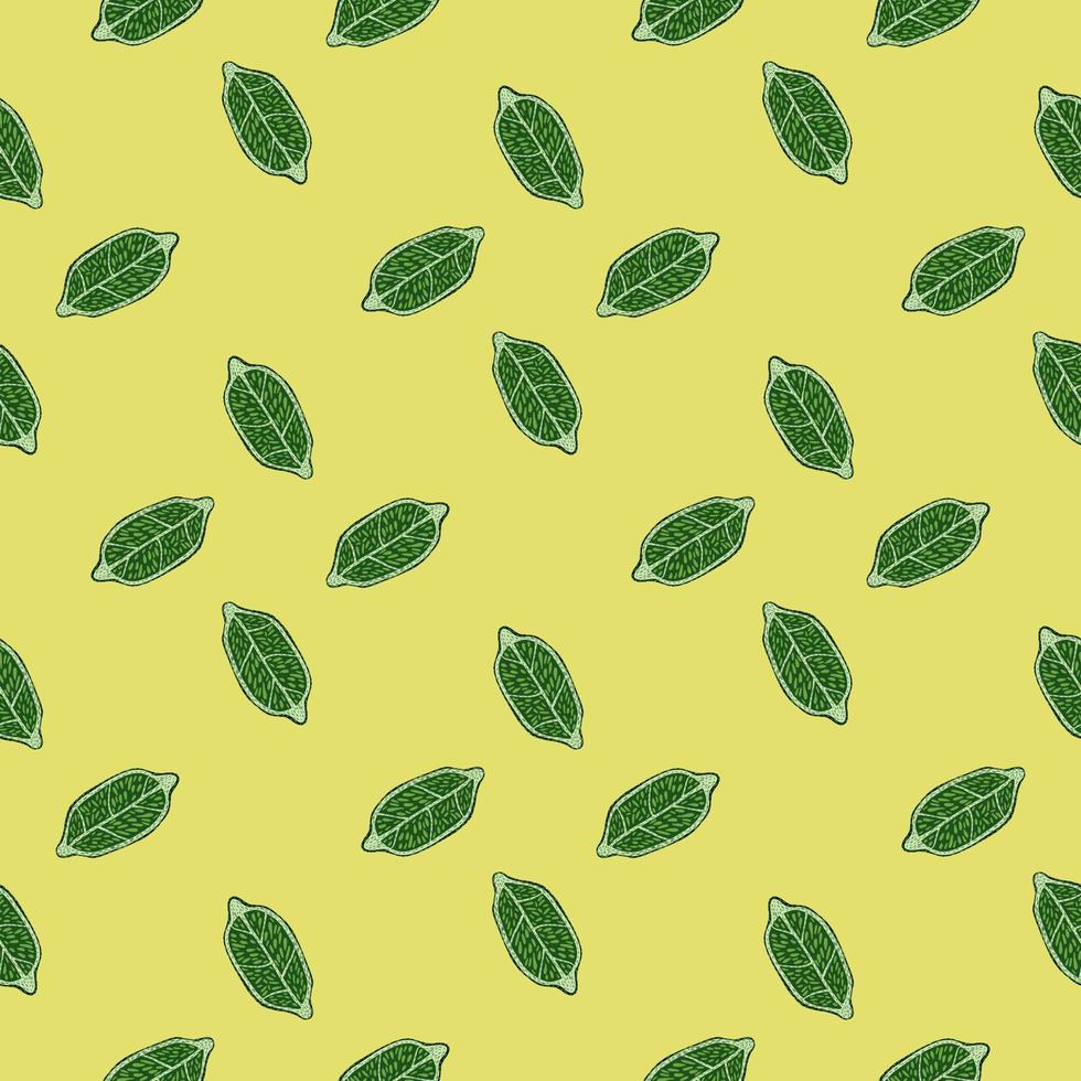 Abstract food seamless pattern with lemon green shapes. Fruit print on yellow background. vector