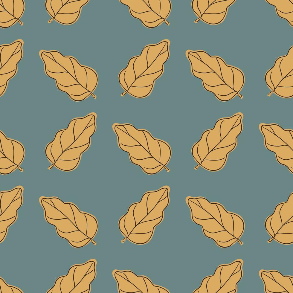 Orange abstract oak leaf ornament seamless pattern. Blue pale background. Abstract simple print. vector