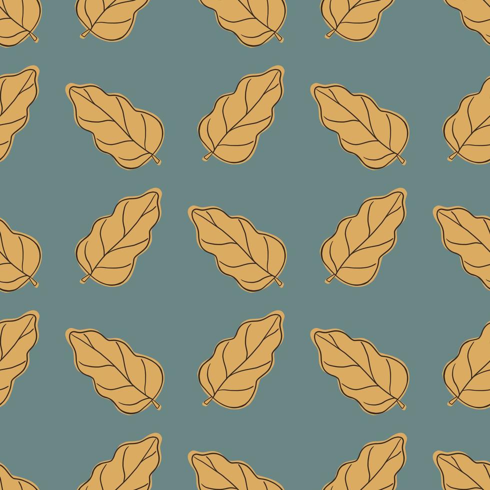 Orange abstract oak leaf ornament seamless pattern. Blue pale background. Abstract simple print. vector