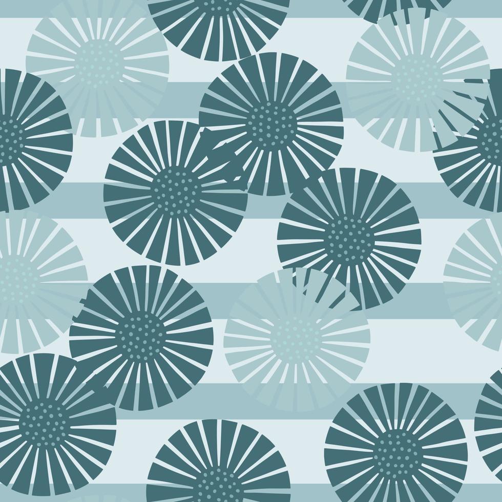 Seamless pattern abstract flowers on striped blue white background. Vintage textured of plants for textile design. vector