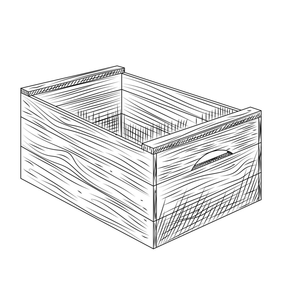 caja de madera aislada sobre fondo blanco. estilo grabado vintage. vector