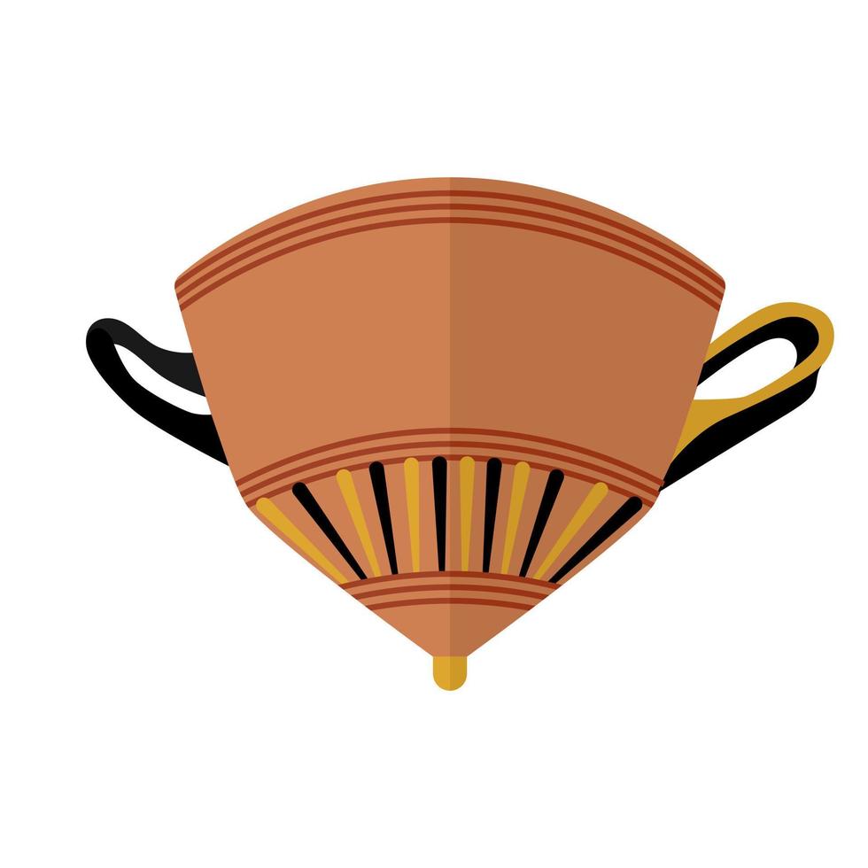 Ancient Greece clay Mastos wine cup. Antiquity drinking Mastos cup with patterns. Used in the Greek feast flat isolated on white background. vector