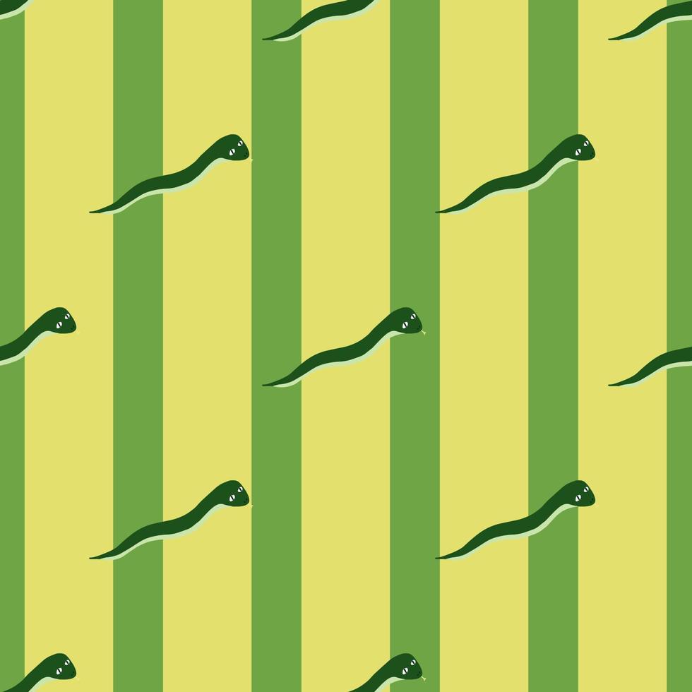 Natural seamless pattern with diagonal worm green print. Striped background. Wild fauna artwork. vector