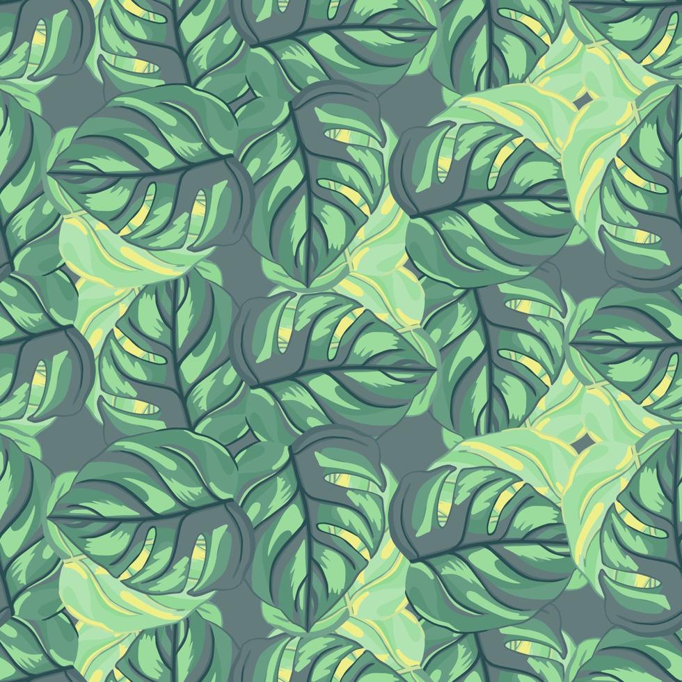 Tropical seamless pattern on light green background. Abstract texture decoration with leaf monstera blue green color. vector