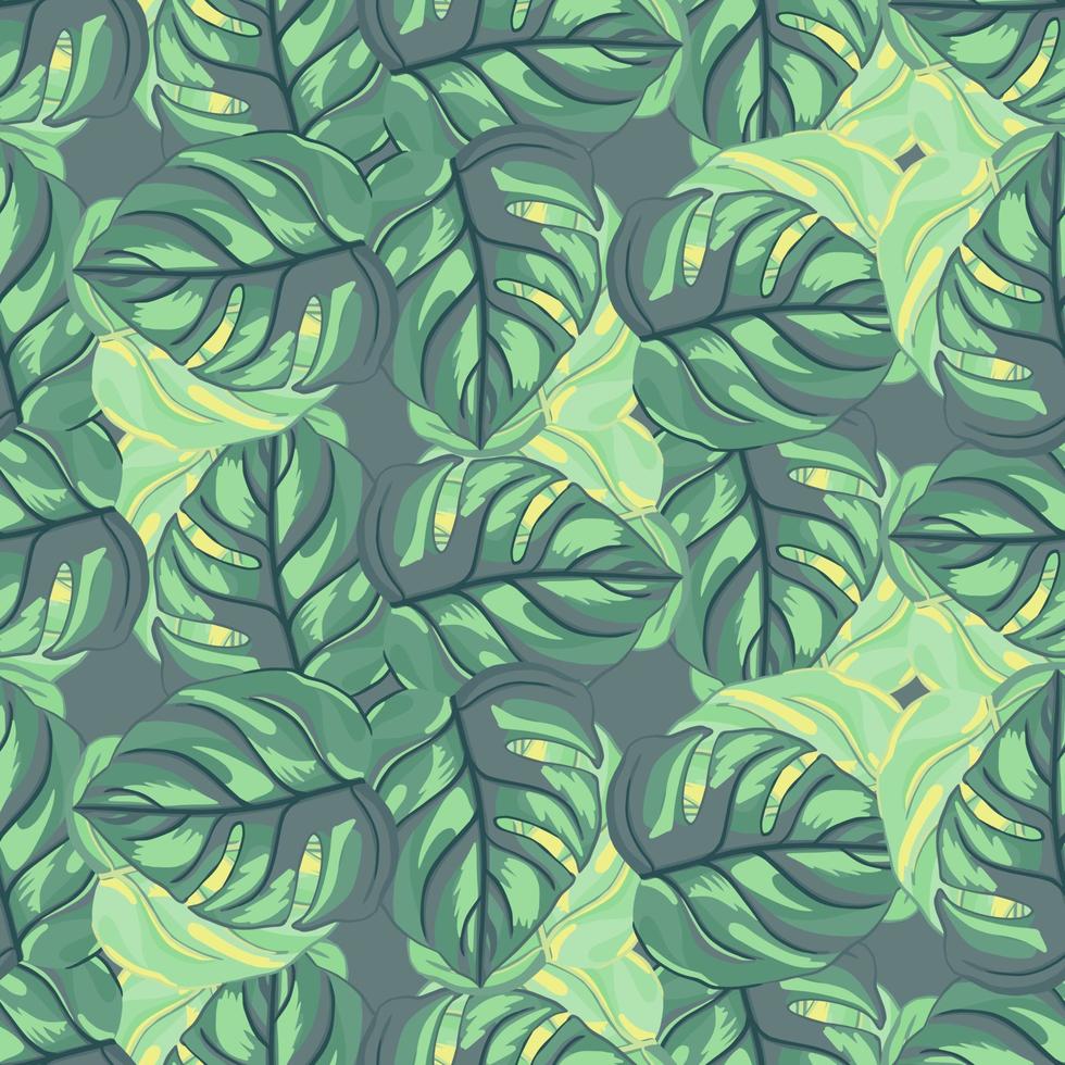 Tropical seamless pattern on light green background. Abstract texture decoration with leaf monstera blue green color. vector