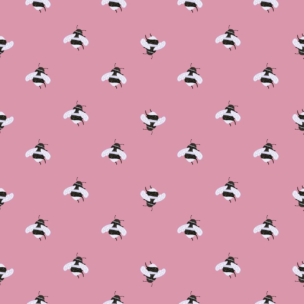 Bee pattern seamless in freehand style. Cute insect which extract honey on colorful background. Vector illustration for textile.