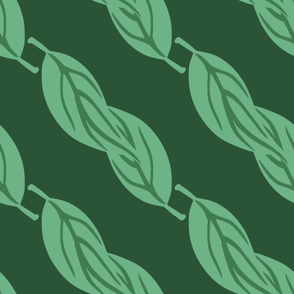 Minimalistic herbal seamless pattern with simple leaves contoured silhouettes. Green tones artwork. vector