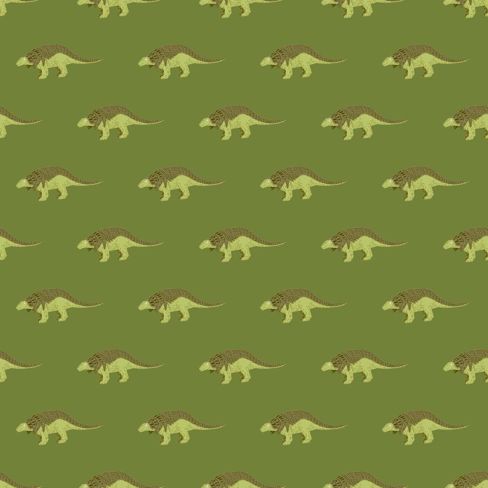 Scrapbook animal seamless pattern with ankylosaurs elements print. Green background. Decorative print. vector