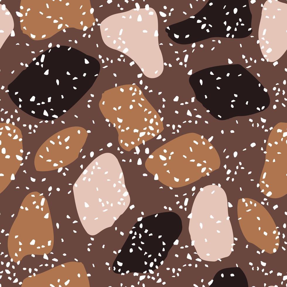 Seamless pattern terrazzo isolated on brown background. Vintage stone floor. Textile design fashion print. vector