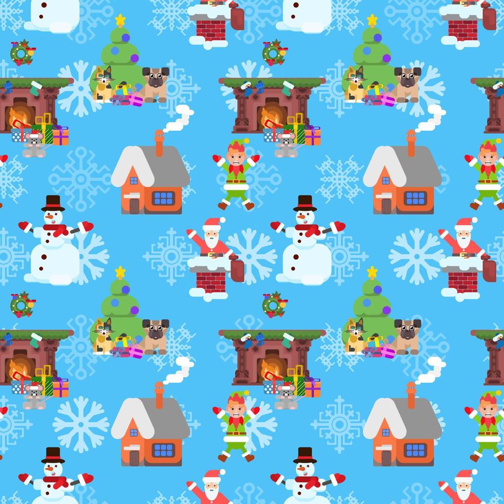 Elf and Santa. flat seamless pattern for christmas vector