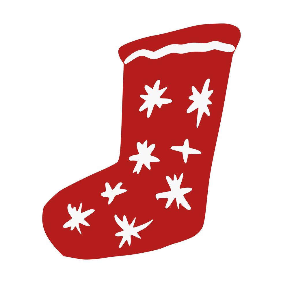 Christmas sock with snowflake isolated on white background. Xmas tradition in doodle. vector