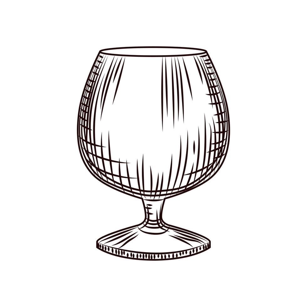 vaso de copa dibujado a mano. vaso de brandy o boceto de coñac aislado sobre fondo blanco. vector