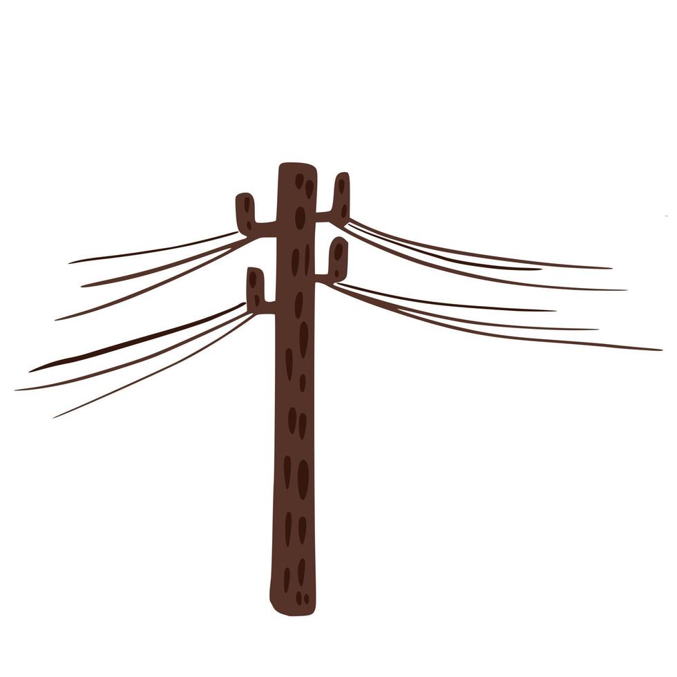 Electric pole isolated on white background. Electric pole brown color in doodle. vector