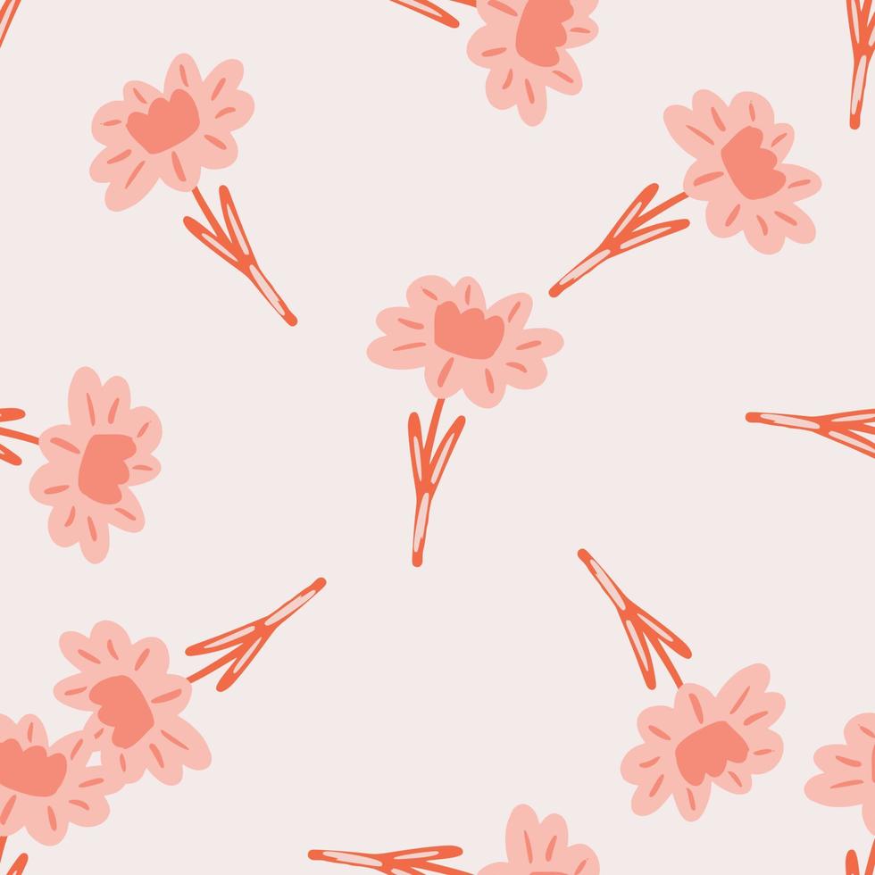 patrón de flora transparente con adorno de siluetas de flores de color rosa garabato dibujado a mano. fondo gris vector