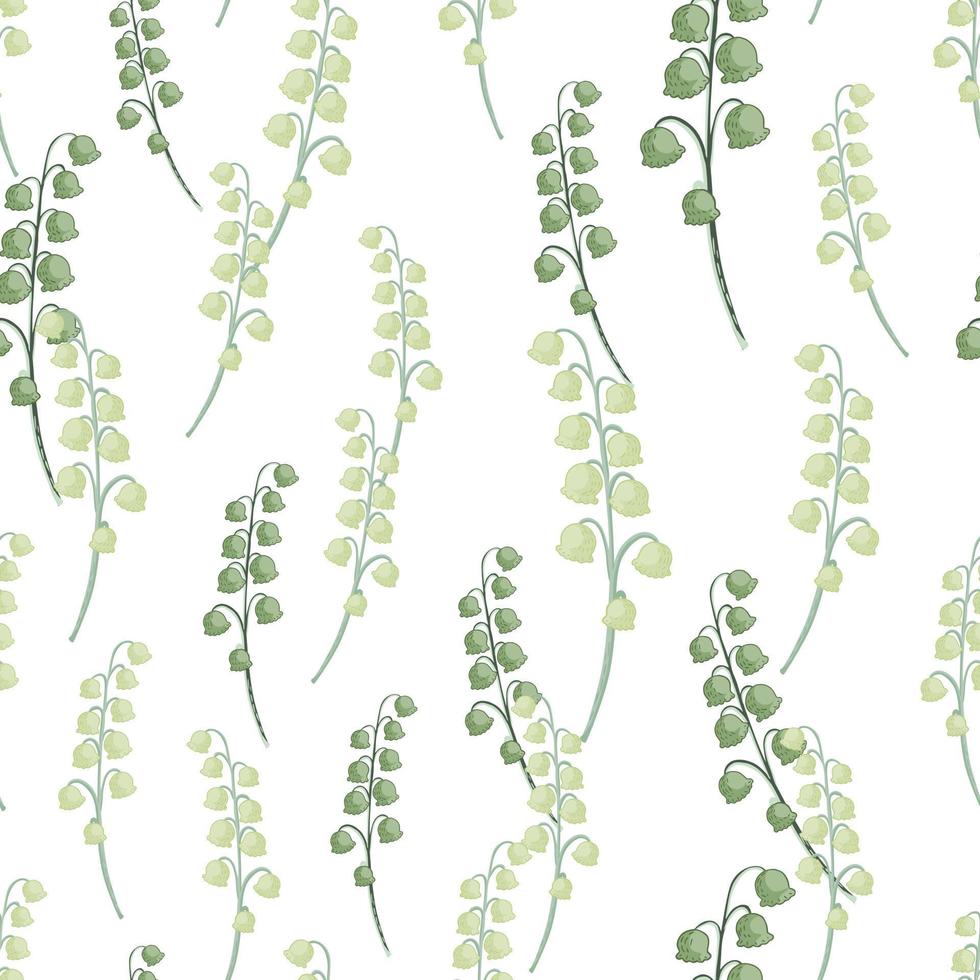 Isolated spring seamless pattern with random lily of the valley silhouettes. White background. Simple style. vector