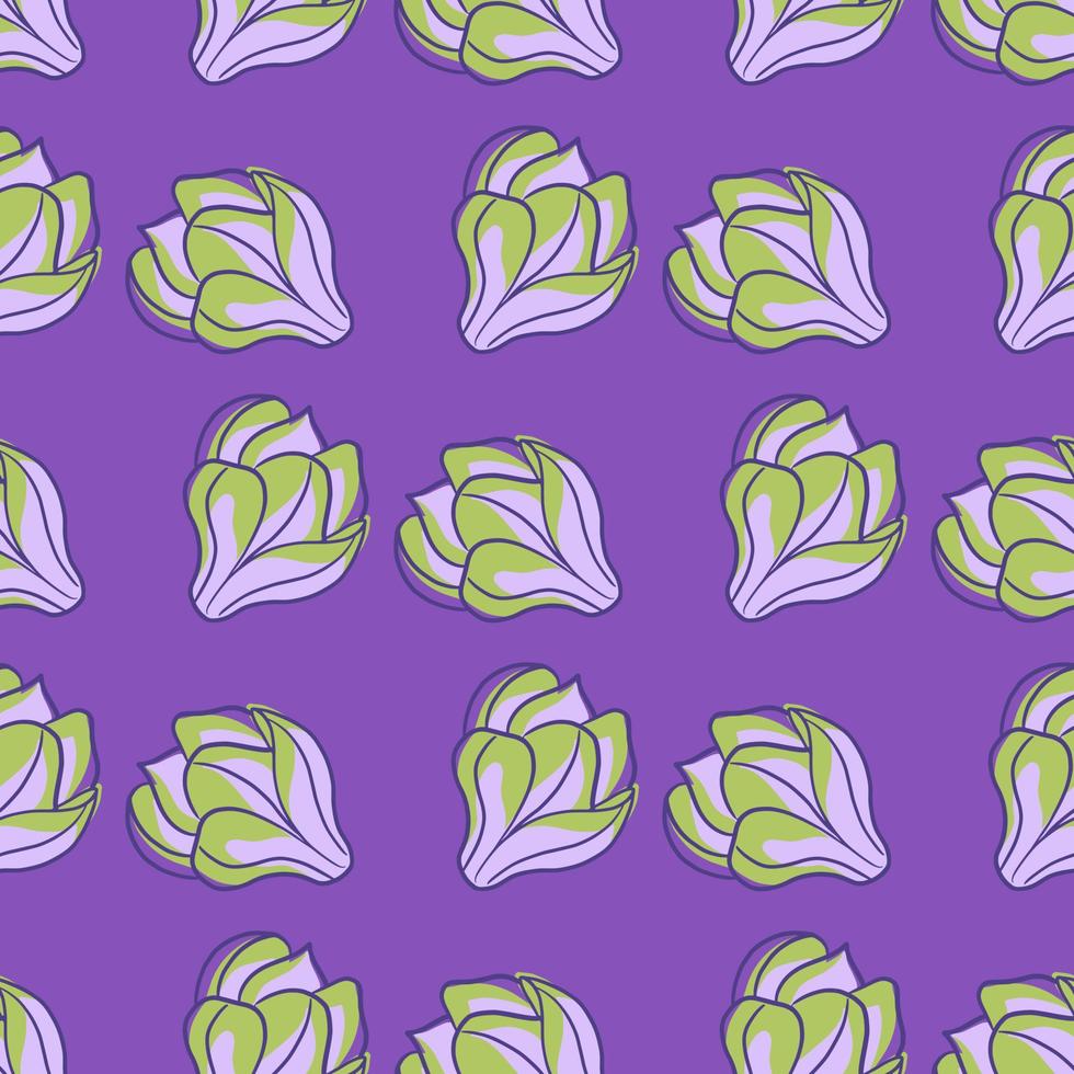 Abstract botany seamless pattern with magnolia ornament. Purple pastel background. vector