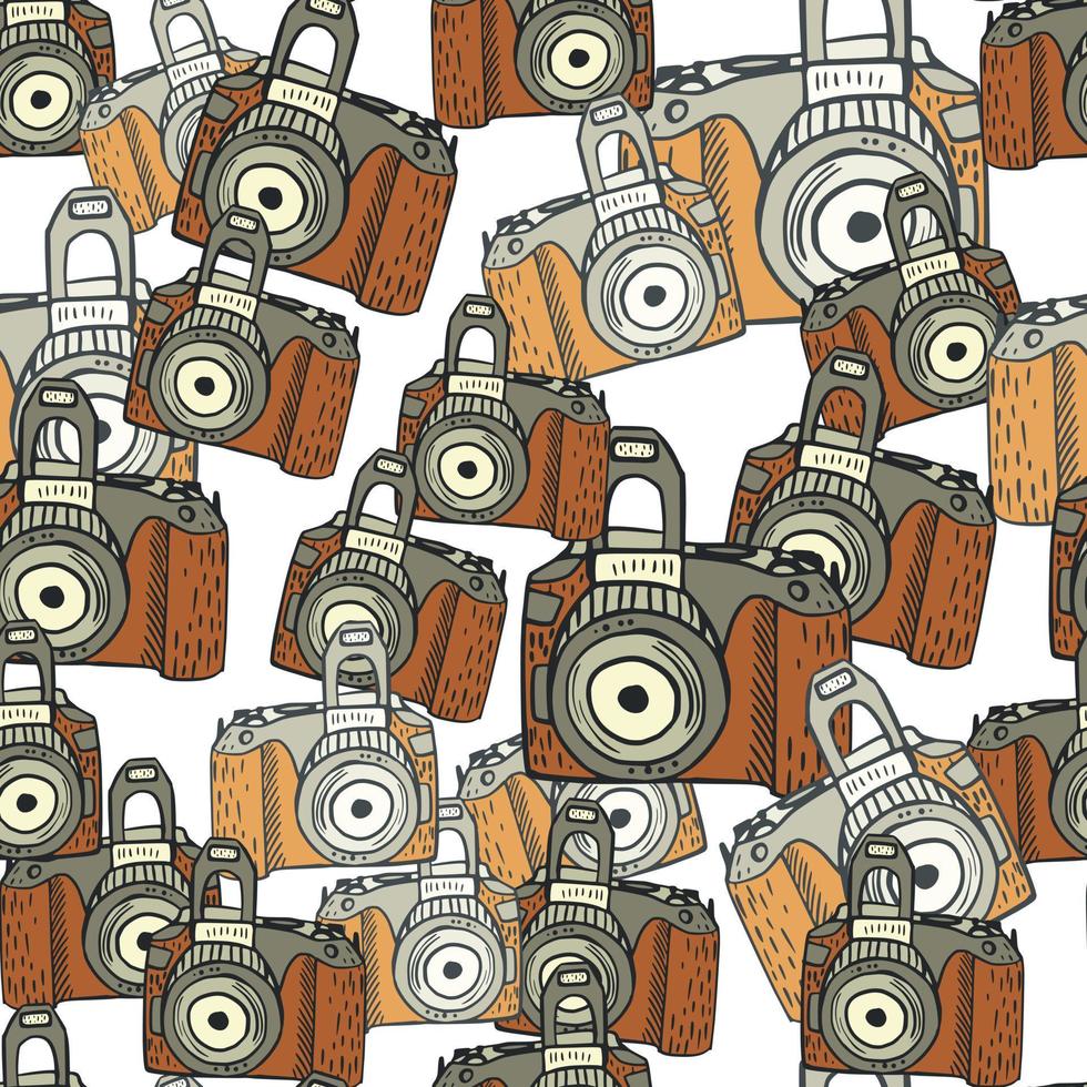 Photo camera vintage seamless pattern. Retro photo cameras design. vector