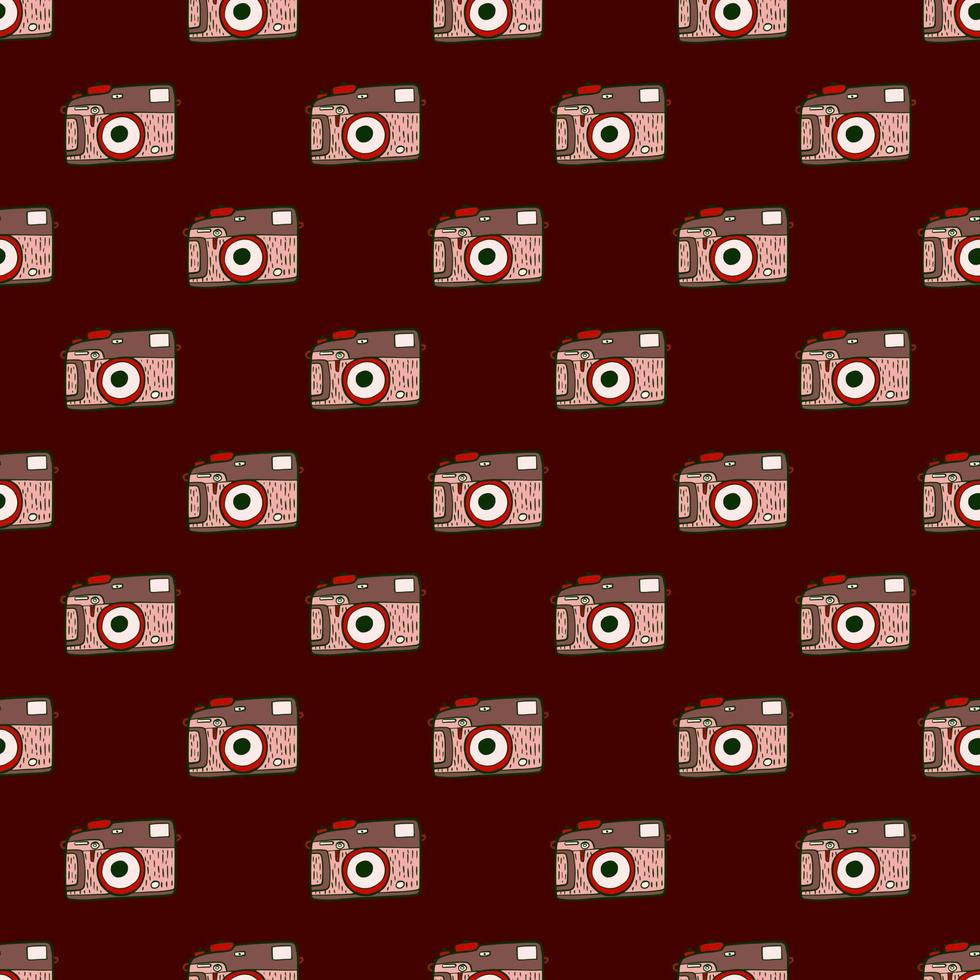 Photo camera vintage seamless pattern. Retro photo cameras design. Repeated texture in doodle style. vector