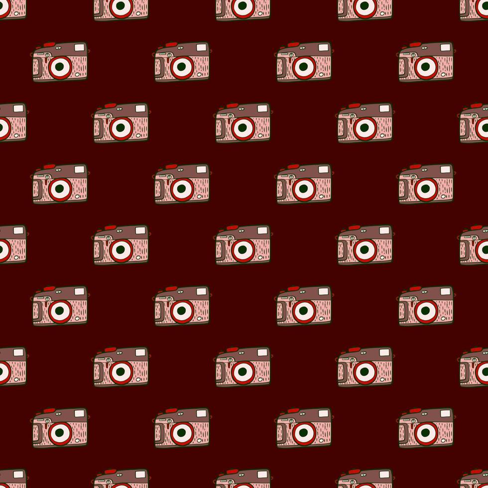 Photo camera vintage seamless pattern. Retro photo cameras design. Repeated texture in doodle style. vector