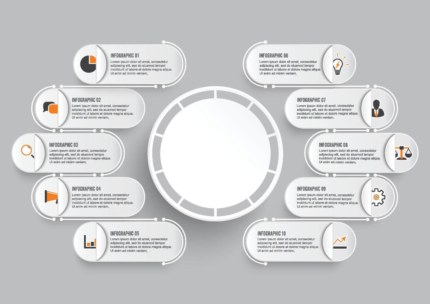 Business data visualization. Process paper chart. Abstract elements of graph, diagram with 10 steps, options, parts or processes. Creative concept for infographic. vector