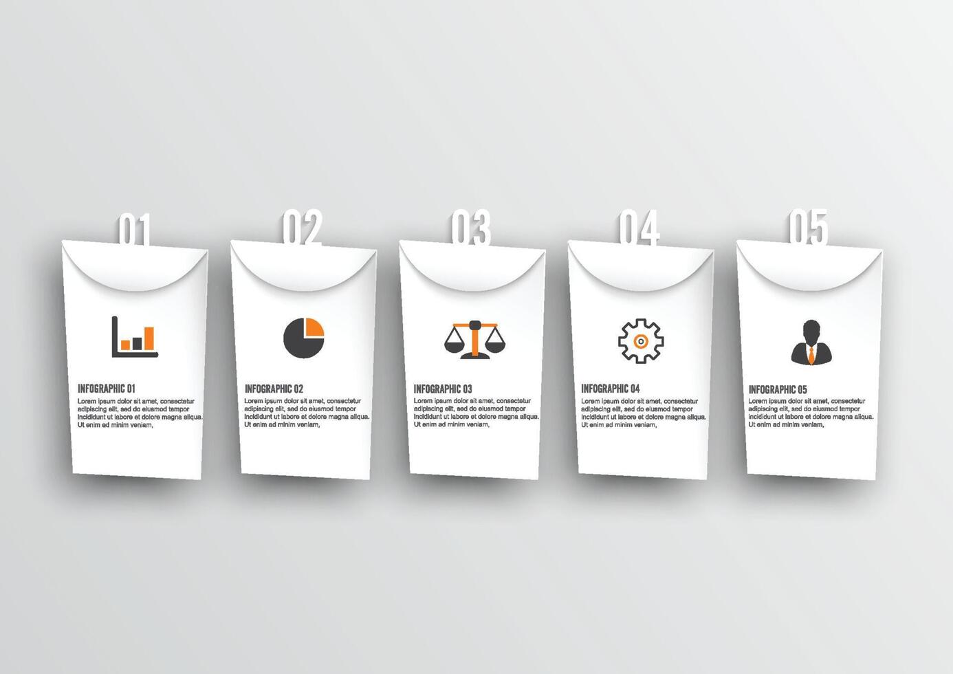 Template timeline infographic papers horizontal number for five position can be used for workflow, banner, diagram, web design, area chart vector