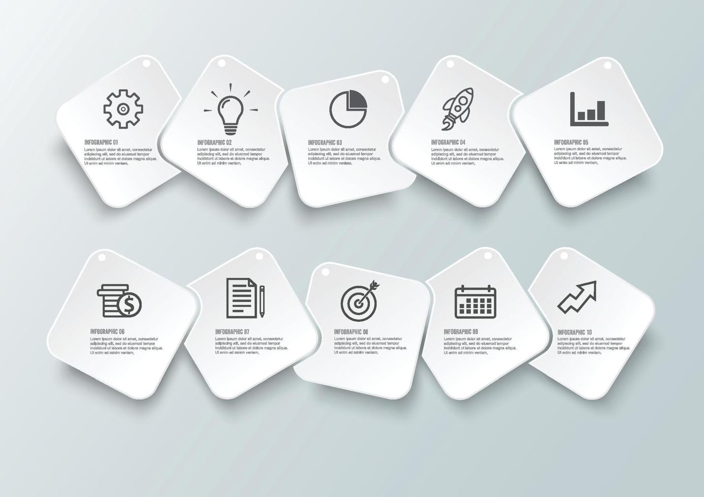 plantilla infográfica vectorial con etiqueta de papel 3d, círculos integrados. concepto de negocio con 10 opciones. para contenido, diagrama, diagrama de flujo, pasos, partes, infografías de línea de tiempo, flujo de trabajo, gráfico. vector