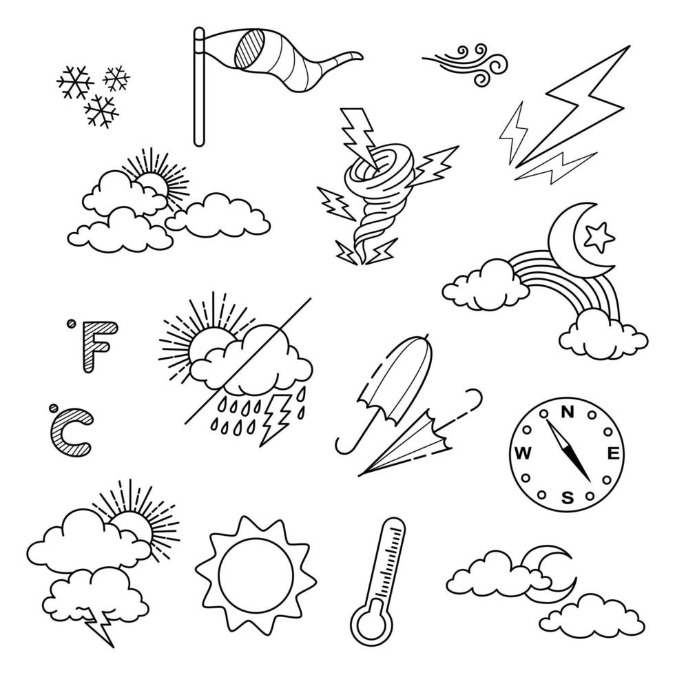 conjunto vectorial de elementos de fideos meteorológicos, con fines de diseño vector
