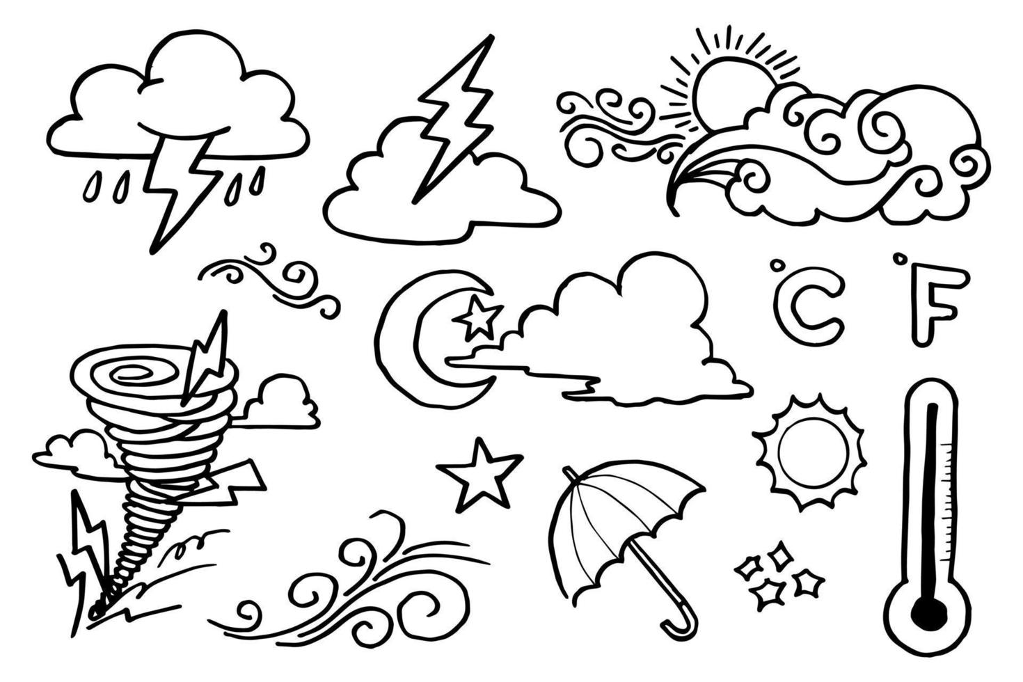 vector set of weather doodle elements, for design purposes